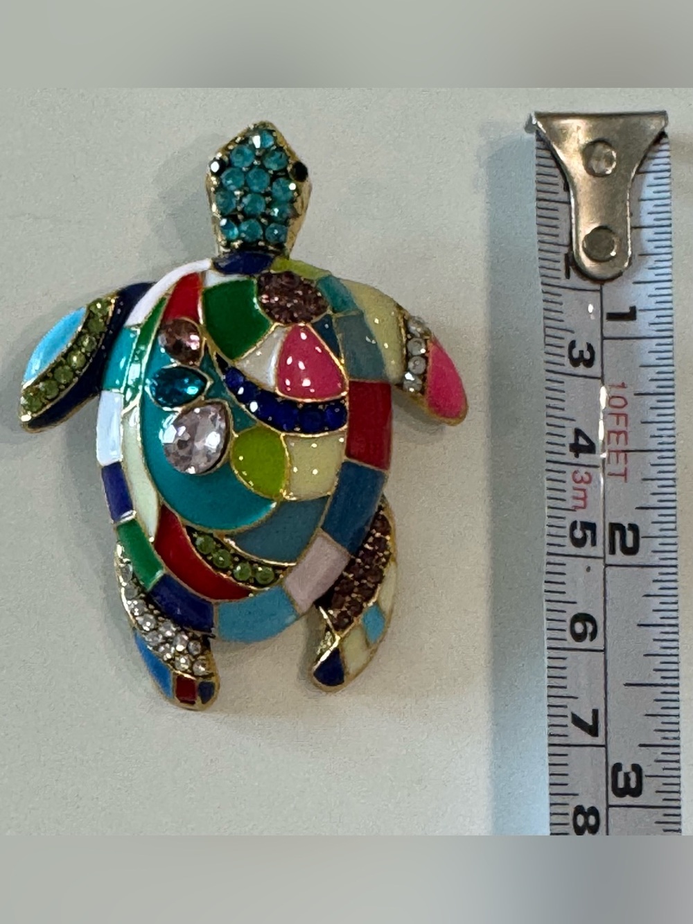 NEW Multicolor Sea Turtle Enamel and Crystal Brooch - Picture 6 of 7